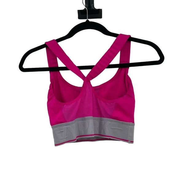 Ivy Park Logo Elastic Mesh Inset Sports Bra Hot Pink Gray Logo Size Small - Picture 5 of 6